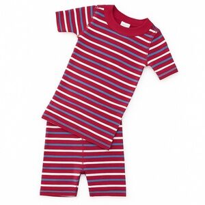Hanna Andersson Sz 4 Boys Pajama Set PJs Pajamas Striped Red White Blue Shorts